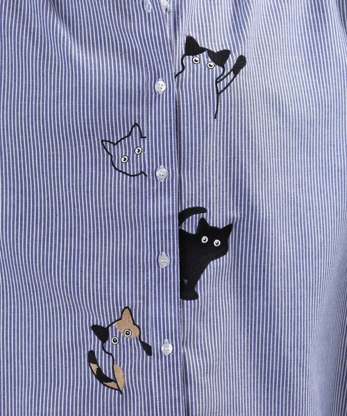 Quelle Chance(ケルシャンス)の「ひょっこり猫刺繍シャツ 長袖(シャツ/ブラウス・レディース・ネイビー系/オフホワイト/ホワイト×ブルー・L/M)」の17枚目の写真