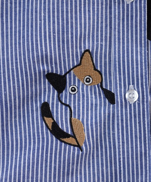 Quelle Chance(ケルシャンス)の「ひょっこり猫刺繍シャツ 長袖(シャツ/ブラウス・レディース・ネイビー系/オフホワイト/ホワイト×ブルー・L/M)」の16枚目の写真