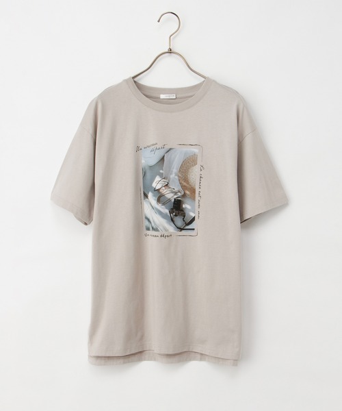 Honeys(ハニーズ)の「【UVカット】半袖フォトチュニックT(Tシャツ/カットソー・レディース・スミクロ/グレイッシュベージュ/ライトブルー/オフホワイト・L/LL/M)」の15枚目の写真