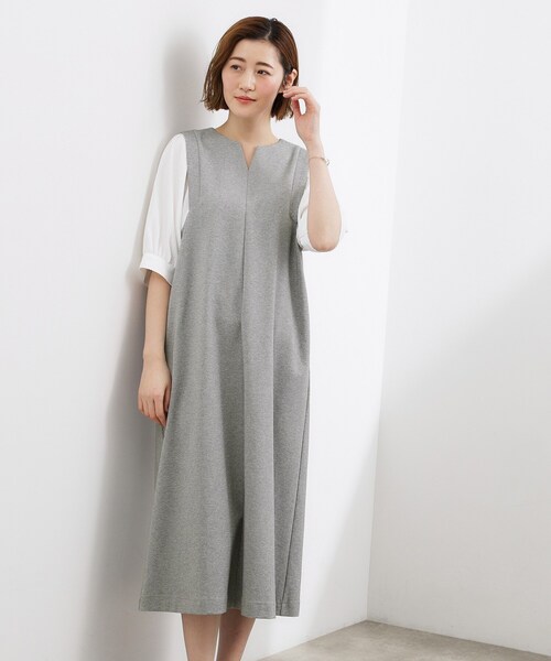 grove(グローブ)の「高評価!【体型カバー/洗える】袖布帛ポンチワンピース(ワンピース・レディース・ネイビー系4/グレー系4/ブラック系4・03/02/01/04/05)」の3枚目の写真