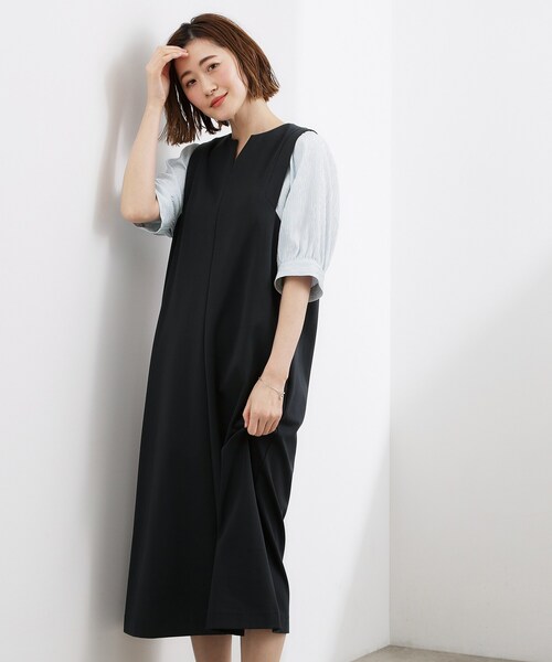 grove(グローブ)の「高評価!【体型カバー/洗える】袖布帛ポンチワンピース(ワンピース・レディース・ネイビー系4/グレー系4/ブラック系4・03/02/01/04/05)」の1枚目の写真