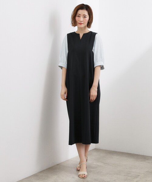 grove(グローブ)の「高評価!【体型カバー/洗える】袖布帛ポンチワンピース(ワンピース・レディース・ネイビー系4/グレー系4/ブラック系4・03/02/01/04/05)」の5枚目の写真