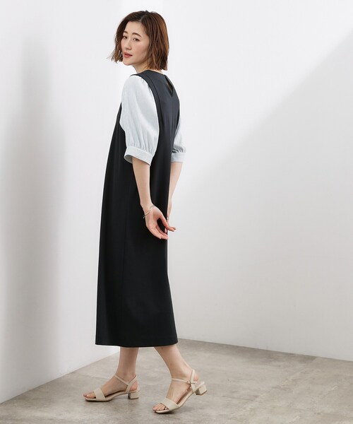 grove(グローブ)の「高評価!【体型カバー/洗える】袖布帛ポンチワンピース(ワンピース・レディース・ネイビー系4/グレー系4/ブラック系4・03/02/01/04/05)」の6枚目の写真