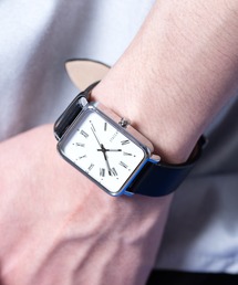 an meets zakka レクタンギュラーダイヤルマットレザーバンド腕時計