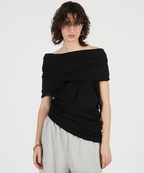 PRANK PROJECT（プランクプロジェクト）の「【2026Summer Pre-Order】アシンメトリードレープトップ / Asymmetrical Drape Top（Tシャツ/カットソー・レディース・ブラウン/グレー/ブラック・FREE）」の2枚目の写真