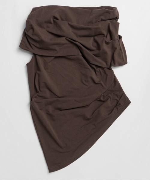 PRANK PROJECT（プランクプロジェクト）の「【2026Summer Pre-Order】アシンメトリードレープトップ / Asymmetrical Drape Top（Tシャツ/カットソー・レディース・ブラウン/グレー/ブラック・FREE）」の18枚目の写真