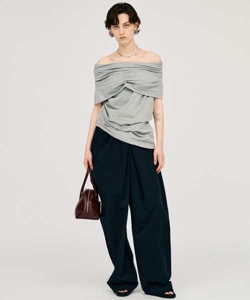 PRANK PROJECT（プランクプロジェクト）の「【2026Summer Pre-Order】アシンメトリードレープトップ / Asymmetrical Drape Top（Tシャツ/カットソー・レディース・ブラウン/グレー/ブラック・FREE）」の4枚目の写真