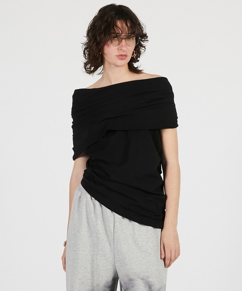 PRANK PROJECT（プランクプロジェクト）の「【2026Summer Pre-Order】アシンメトリードレープトップ / Asymmetrical Drape Top（Tシャツ/カットソー・レディース・ブラウン/グレー/ブラック・FREE）」の5枚目の写真