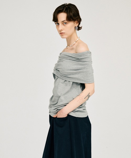 PRANK PROJECT（プランクプロジェクト）の「【2026Summer Pre-Order】アシンメトリードレープトップ / Asymmetrical Drape Top（Tシャツ/カットソー・レディース・ブラウン/グレー/ブラック・FREE）」の9枚目の写真