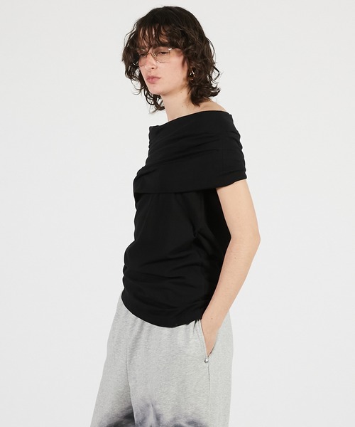 PRANK PROJECT（プランクプロジェクト）の「【2026Summer Pre-Order】アシンメトリードレープトップ / Asymmetrical Drape Top（Tシャツ/カットソー・レディース・ブラウン/グレー/ブラック・FREE）」の12枚目の写真