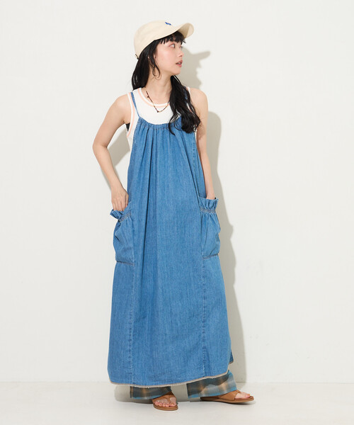 FREAK'S STORE（フリークスストア）の「SOMETHING × FREAK'S STORE/サムシング 別注 LOOSE FRILL ONEPIECE/フリルワンピース（ワンピース・レディース・ネイビー/サックスブルー・ﾌﾘ-）」の12枚目の写真