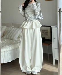 ウエストペプラム付きツイルバギーパンツ