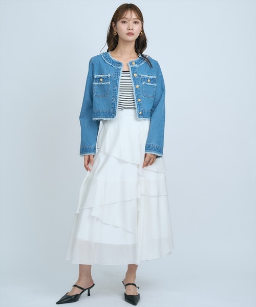 AND COUTURE(アンドクチュール)の「フリンジデニムジャケット(デニムジャケット・レディース・ネイビー/ブルー・FREE)」の9枚目の写真