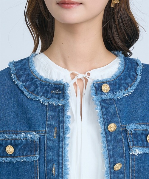 AND COUTURE(アンドクチュール)の「フリンジデニムジャケット(デニムジャケット・レディース・ネイビー/ブルー・FREE)」の22枚目の写真
