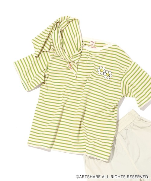 WIGGLE WIGGLE（ウィグルウィグル）の「【wiggle wiggle(ウィグルウィグル)】コラボ スカーフセットボーダーTシャツ（Tシャツ/カットソー・レディース・ブラウン/オレンジ/ブルー・FREE）」の7枚目の写真