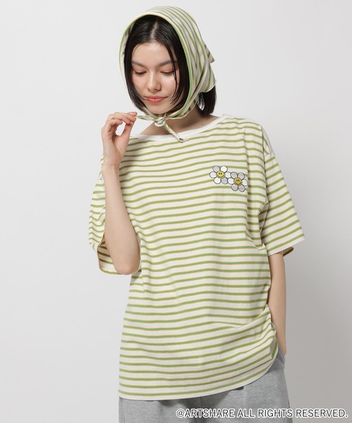 WIGGLE WIGGLE（ウィグルウィグル）の「【wiggle wiggle(ウィグルウィグル)】コラボ スカーフセットボーダーTシャツ（Tシャツ/カットソー・レディース・ブラウン/オレンジ/ブルー・FREE）」の10枚目の写真