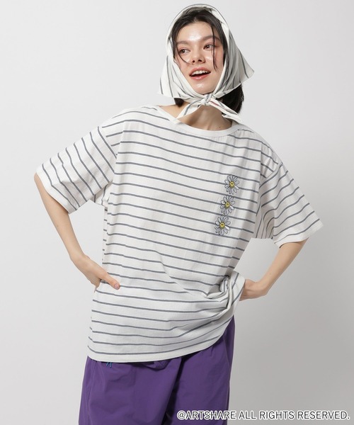 WIGGLE WIGGLE（ウィグルウィグル）の「【wiggle wiggle(ウィグルウィグル)】コラボ スカーフセットボーダーTシャツ（Tシャツ/カットソー・レディース・ブラウン/オレンジ/ブルー・FREE）」の18枚目の写真