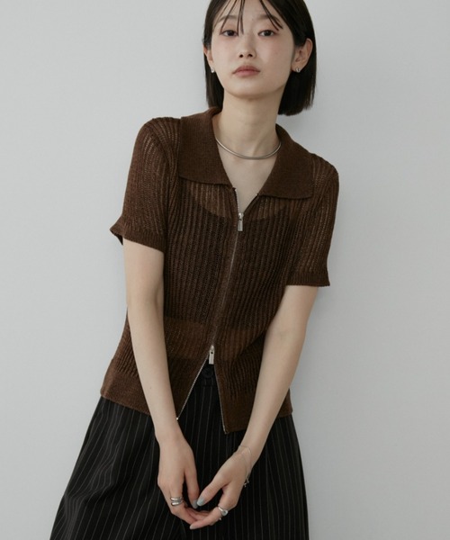 Aunt Marie's(アントマリーズ)の「ダブルジップシアーハーフスリーブポロニット/トップス(ニット/セーター・レディース・ブラック/ブラウン/ミント・FREE)」の18枚目の写真
