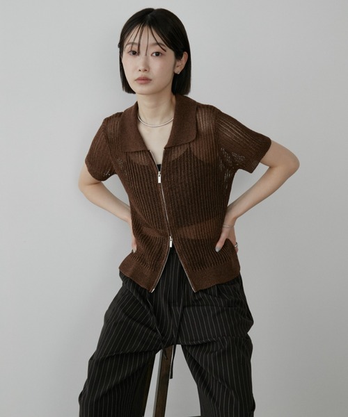 Aunt Marie's(アントマリーズ)の「ダブルジップシアーハーフスリーブポロニット/トップス(ニット/セーター・レディース・ブラック/ブラウン/ミント・FREE)」の19枚目の写真