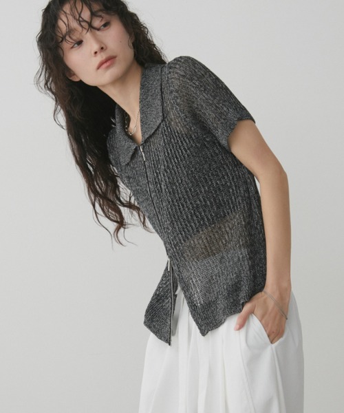 Aunt Marie's(アントマリーズ)の「ダブルジップシアーハーフスリーブポロニット/トップス(ニット/セーター・レディース・ブラック/ブラウン/ミント・FREE)」の14枚目の写真