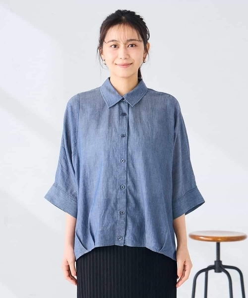 a.v.v(アーヴェヴェ)の「【2WAY】シアーデニムドルマンシャツ(シャツ/ブラウス・レディース・ネイビー・39)」の8枚目の写真