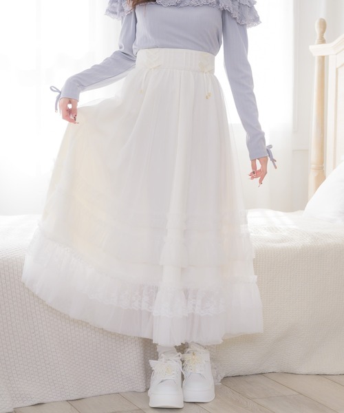 couture BY ROJITA(クチュールバイロジータ)の「ランダムフリルチュールロングスカート(スカート・レディース・その他/ブラック/アイボリー・FREE)」の2枚目の写真