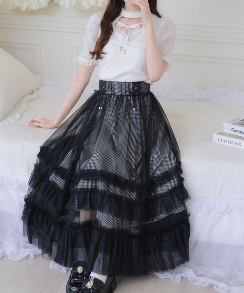 couture BY ROJITA(クチュールバイロジータ)の「ランダムフリルチュールロングスカート(スカート・レディース・その他/ブラック/アイボリー・FREE)」の3枚目の写真