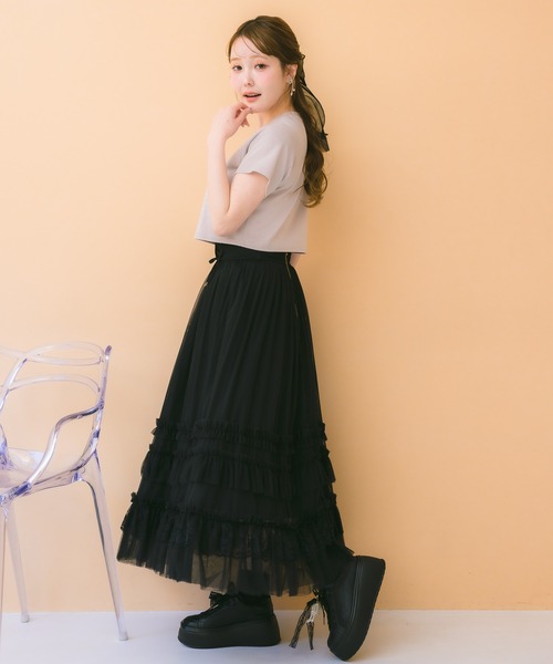 couture BY ROJITA(クチュールバイロジータ)の「ランダムフリルチュールロングスカート(スカート・レディース・その他/ブラック/アイボリー・FREE)」の13枚目の写真