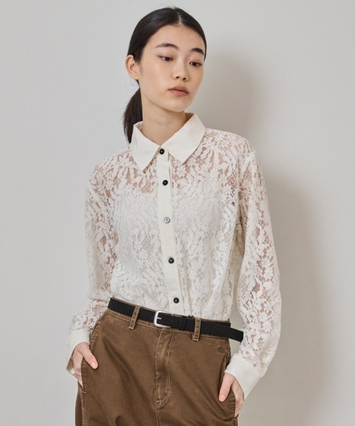 COMMON+HAUS(コモンハウス)の「スカーフ付きレースシャツブラウス(シャツ/ブラウス・レディース・ホワイト/ライラック/ブラック・FREE)」の1枚目の写真
