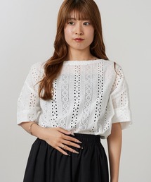 Vincent et Mireille（バンソンエミレイユ）の「Vincent et Mireille/バンソンエミレイユ BOAT NECK BLOUSE ブラウス パンチングレース 2026年春夏（シャツ/ブラウス）」