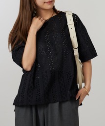 Vincent et Mireille（バンソンエミレイユ）の「Vincent et Mireille/バンソンエミレイユ BOAT NECK BLOUSE ブラウス パンチングレース 2026年春夏（シャツ/ブラウス）」