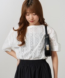 Vincent et Mireille（バンソンエミレイユ）の「Vincent et Mireille/バンソンエミレイユ BOAT NECK BLOUSE ブラウス パンチングレース 2026年春夏（シャツ/ブラウス）」