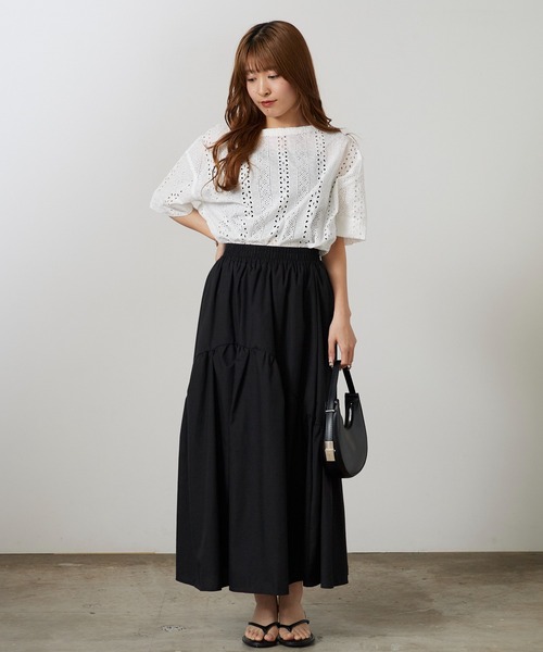 Vincent et Mireille(バンソンエミレイユ)の「Vincent et Mireille/バンソンエミレイユ BOAT NECK BLOUSE ブラウス パンチングレース 2026年 夏 夏服(シャツ/ブラウス・レディース・ホワイト/ブラック・36)」の12枚目の写真