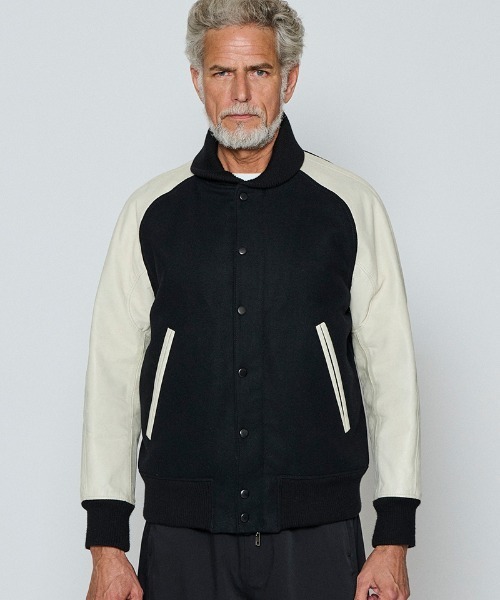 ACANTHUS(アカンサス)の「mj11560-Studium Jacket スタジアムジャケット(ST2301)(スタジャン・メンズ・ブラック/ブラック×ホワイト/ネイビー×ホワイト・XL/L/M/S)」の2枚目の写真