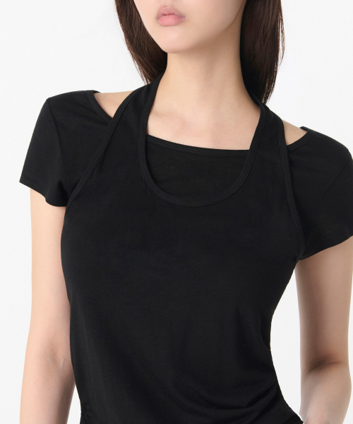 MUSINSA STANDARD WOMAN（ムシンサスタンダードウーマン）の「ウィメンズウールテンセルホルターレイヤードTシャツ[ブラック]（Tシャツ/カットソー・レディース・その他・SMALL/MEDIUM/LARGE/X-SMALL）」の21枚目の写真