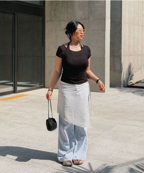 MUSINSA STANDARD WOMAN（ムシンサスタンダードウーマン）の「ウィメンズウールテンセルホルターレイヤードTシャツ[ブラック]（Tシャツ/カットソー・レディース・その他・SMALL/MEDIUM/LARGE/X-SMALL）」の11枚目の写真