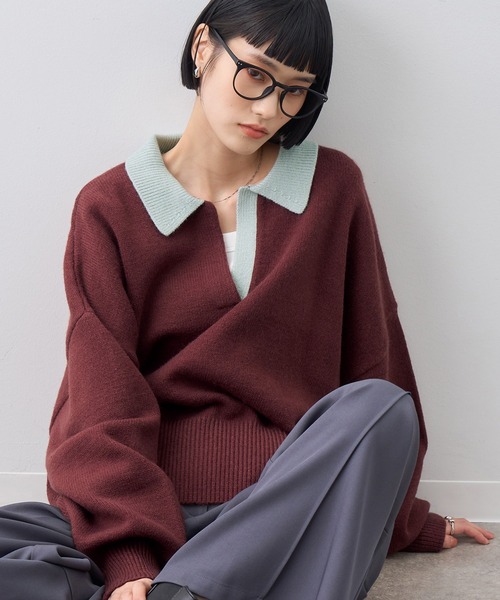 NOGLE(ノグル)の「【NOGLE/ノグル】スキッパーポロニット(ニット/セーター・レディース・グレー/グレー系その他/ブラック系/ネイビー/ブラック/グレー系/レッド系/イエロー・FREE)」の8枚目の写真