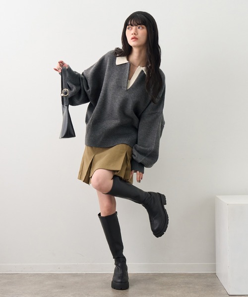 NOGLE(ノグル)の「【NOGLE/ノグル】スキッパーポロニット(ニット/セーター・レディース・グレー/グレー系その他/ブラック系/ネイビー/ブラック/グレー系/レッド系/イエロー・FREE)」の13枚目の写真
