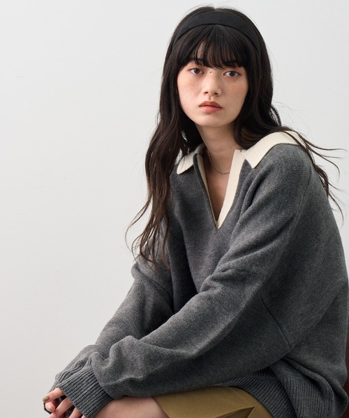 NOGLE(ノグル)の「【NOGLE/ノグル】スキッパーポロニット(ニット/セーター・レディース・グレー/グレー系その他/ブラック系/ネイビー/ブラック/グレー系/レッド系/イエロー・FREE)」の9枚目の写真