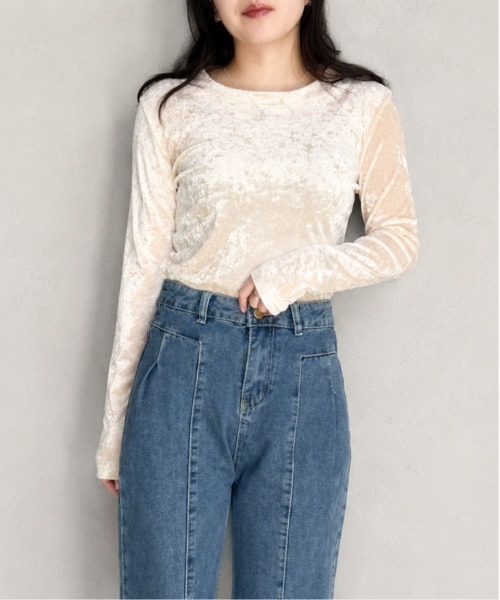 GREENHOX(グリーンホックス)の「【華奢見え】クラッシュベロアシアーロングスリーブトップス(Tシャツ/カットソー・レディース・ブラック/ライトブラウン/オフホワイト・MEDIUM/LARGE)」の20枚目の写真