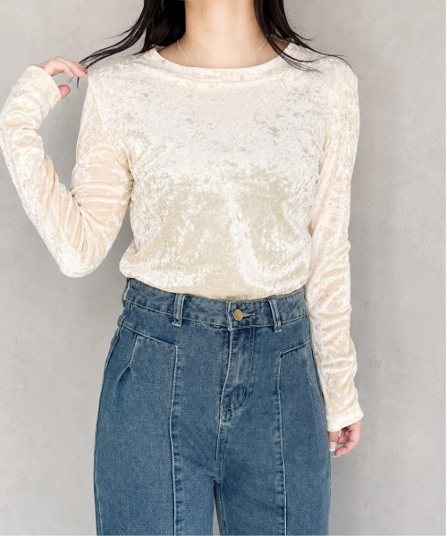 GREENHOX(グリーンホックス)の「【華奢見え】クラッシュベロアシアーロングスリーブトップス(Tシャツ/カットソー・レディース・ブラック/ライトブラウン/オフホワイト・MEDIUM/LARGE)」の19枚目の写真