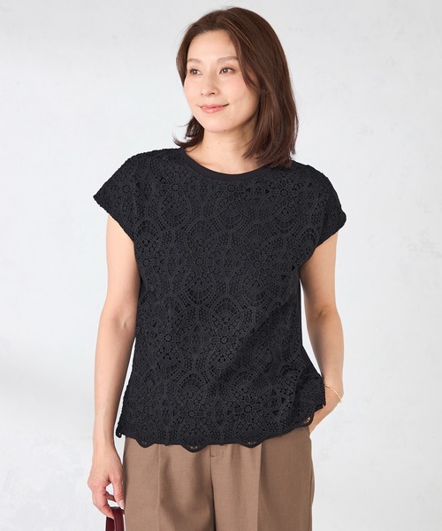 GALLORIA(ギャローリア)の「前身レースフレンチプルオーバー(Tシャツ/カットソー・レディース・オフホワイト/ベージュ/ブラック・LL/S/L/M)」の1枚目の写真