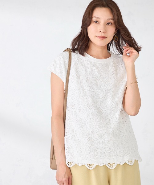 GALLORIA(ギャローリア)の「前身レースフレンチプルオーバー(Tシャツ/カットソー・レディース・オフホワイト/ベージュ/ブラック・LL/S/L/M)」の4枚目の写真