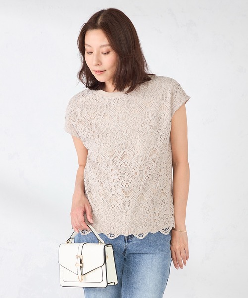 GALLORIA(ギャローリア)の「前身レースフレンチプルオーバー(Tシャツ/カットソー・レディース・オフホワイト/ベージュ/ブラック・LL/S/L/M)」の13枚目の写真