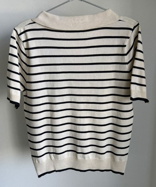 mielu(ミエル)の「ボーダーポロサマーニット(ニット/セーター・レディース・ブラック/ネイビー/ホワイト・LARGE/MEDIUM)」の14枚目の写真