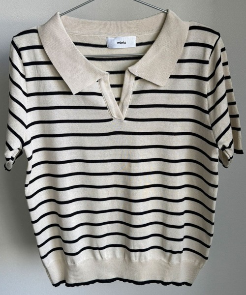mielu(ミエル)の「ボーダーポロサマーニット(ニット/セーター・レディース・ブラック/ネイビー/ホワイト・LARGE/MEDIUM)」の13枚目の写真