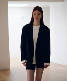 OVERSIZED STRIPE WOOL JACKET NAVY
