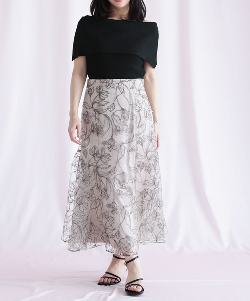 Ruwan yu(ルワンユー)の「チュール刺繍フラワーフレアスカート(スカート・レディース・ピンク・L/LL/3L/4L)」の2枚目の写真