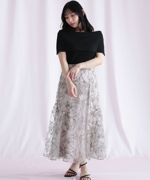 Ruwan yu(ルワンユー)の「チュール刺繍フラワーフレアスカート(スカート・レディース・ピンク・L/LL/3L/4L)」の3枚目の写真