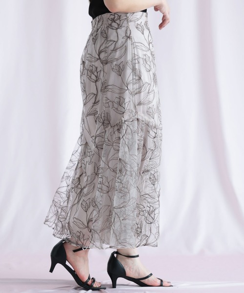 Ruwan yu(ルワンユー)の「チュール刺繍フラワーフレアスカート(スカート・レディース・ピンク・L/LL/3L/4L)」の4枚目の写真